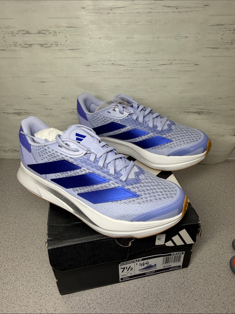 Adidas Men’s Light Purple Running Shoes with Blue Stripes